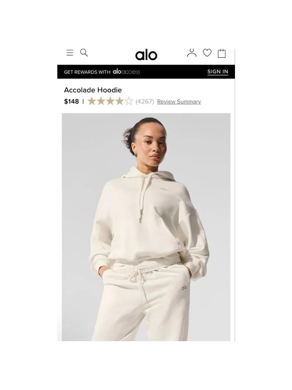 NWT Alo Yoga Accolade Hoodie L Ivory